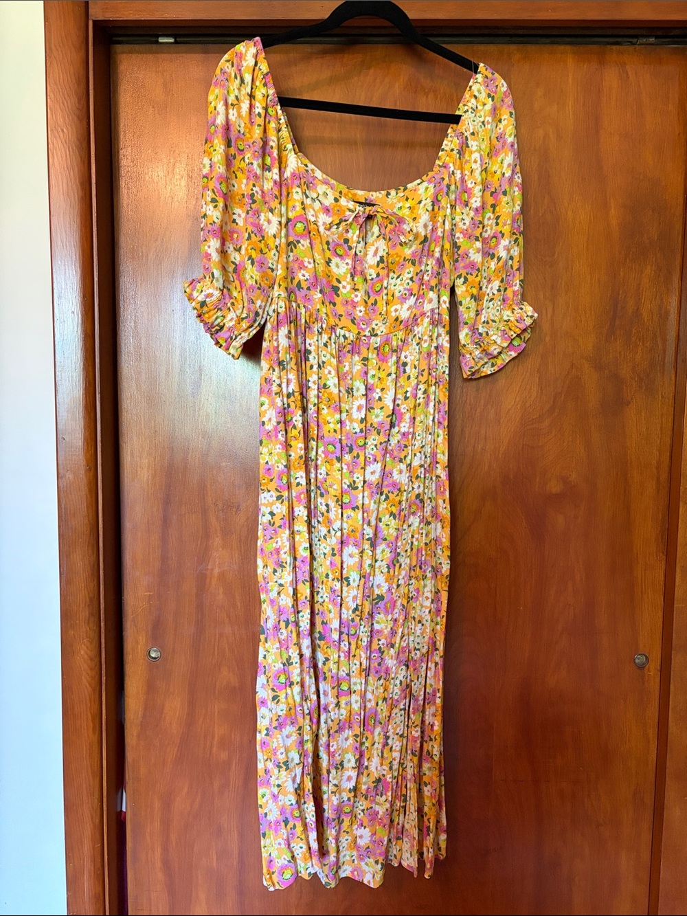 Nobody’s Child Women’s Yellow Floral Maxi Dress with Pink Blooms